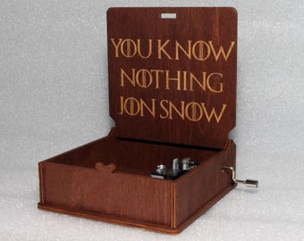 You Know Nothing Jon Snow- Engraved Wooden Music Box - "Game Of Thrones" - Night's Watch - Hand Crank Movement