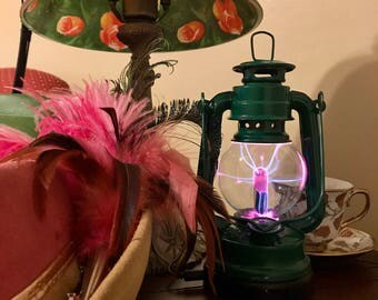 Steampunk, Steampunk Lantern, Emerald, Plasma Globe, Victorian, portable steampunk nightlight, unique gift, steampunk lamp, Steampunk gift