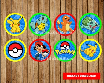 Pokemon Cupcakes Toppers, Printable Pokemon Toppers, Pokemon party Toppers Instant download