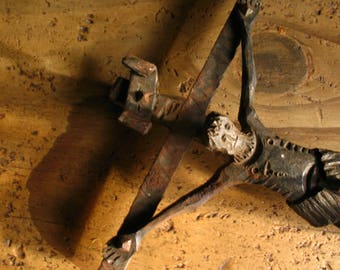 French Gothique primitive wrought iron cross.