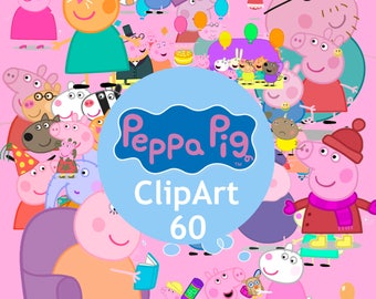 60 Peppa Pig ClipArt - Digital , PNG, image, picture, oil painting, drawing,llustration, art , birthday,handicraft 300 DPI, 300 PPI