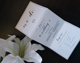 Hearts Tri Fold Wedding Invitations with RSVP