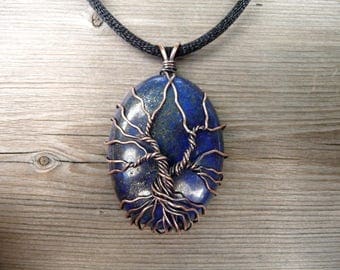 lapis lazuli pendant, tree of life jewellery, wire wrap jewelry handmade, unique necklaces, lapis stone pendent, copper jewelry wrapped