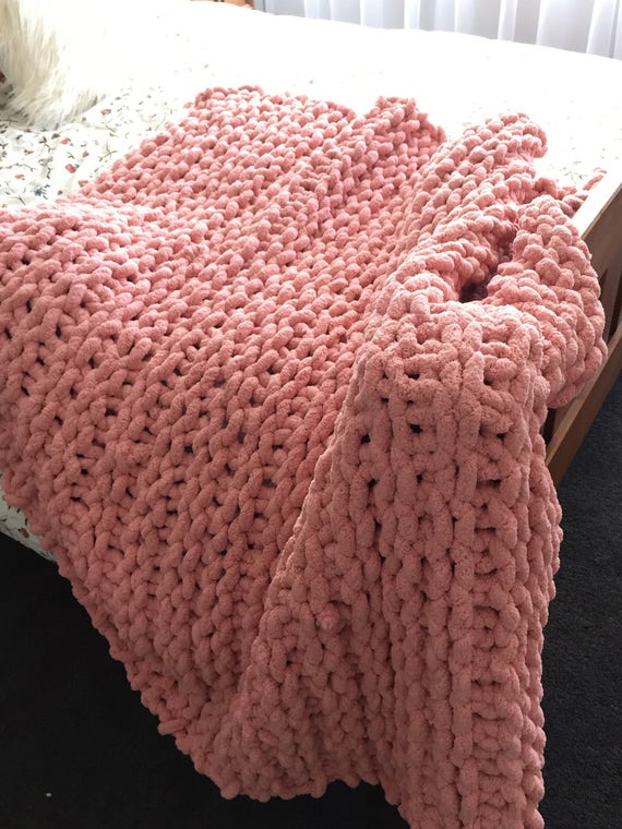 Blush pink chunky knit blanket Chunky chenille knit blanket