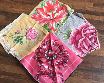 Four Vintage Floral Handkerchiefs