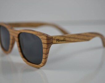 Handmade Bazeez Smoked Wooden Sunglasses - Wood Sunglasses Polarised - 100% UVA/UVB - Unisex - Mens - Womens - Marvello