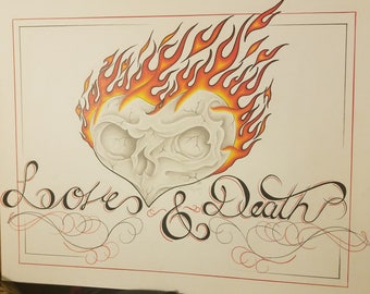 ORIGINAL Colored Pencil Drawing - LOVE & DEATH - prison art