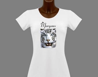 White Tiger woman white t-shirt personalized with name