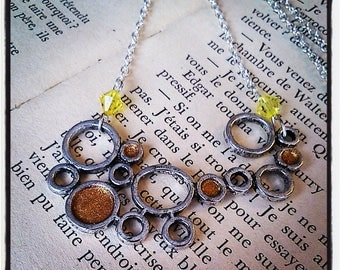 "bubbles" silver and glittery gold pendant necklace
