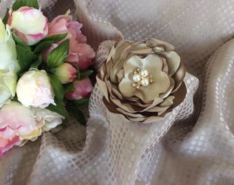 Flower 9 cm satin taupe with Rhinestones