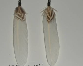 White and natural feather earrings