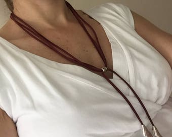 Burgundy Leather Thong Adjustable Necklace