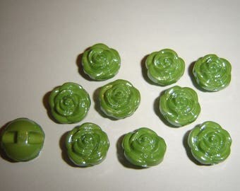 GLASS IRIDESCENT buttons 5 / / 13 mm / / Green