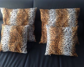 Cushions leopard, 4 decorative pillows, cushions faux fur, set of 4 cushions fur trimmed