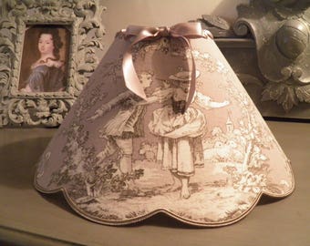 2 abat jour toile de Jouy french fabric angelots 13cm haut