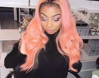 Pink 360 Human hair wig Brazilian body Wave/ 360 Full Lace Wig / Lace front Wig/ custom wig / Virgin human hair wig / Wig Sale /body wig