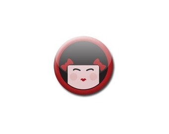 Kokeshi doll Japanese Red badge Ø 38mm Pin Button