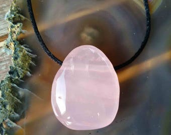 Rose quartz mounted black cord pendant