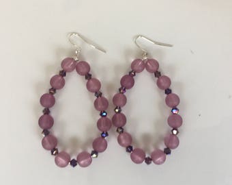Purple Beaded Hoop Earrings