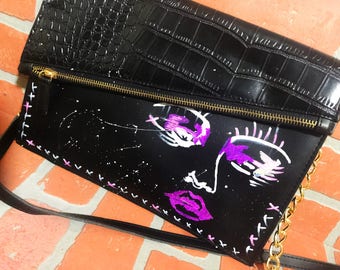 Shoulder Handbag, Handbag, Purse, Hand Painted Handbag , Envelope Purse, Customize Handbag
