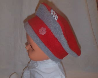 Fleece winter hat (baby - toddler up to 4 years) red and gray