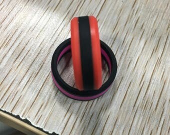 Red & Black Falcons Superbowl Colors Silicone Wedding Ring Band for Men; Crossfit/Gym Inspired