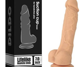 Realistic Silicone 7 Inch Dildo with Flared Suction Cup Base for Hands-free Play for Man and Women, Perfect for Vaginal G-spot and Anal Play