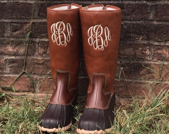 Monogram Duck Boots, Mid Calf Boots, Rain Boots, Monogram Shoes, Personalized Boots, Custom Shoes, Women's Boots, Ladies Shoes, navy blue