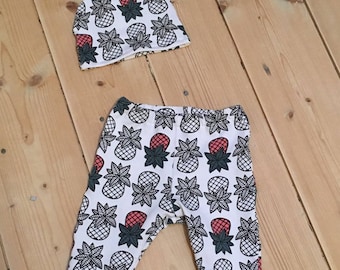 Pineapple jersey pants and hat set. 1 month