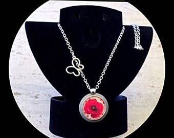 Necklace cabochon unique(only) poppy and his butterfly