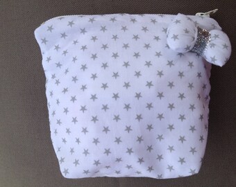 POUCH-wallet white with silver stars
