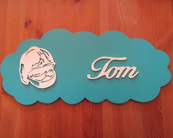 blue door with customizable fireman helmet
