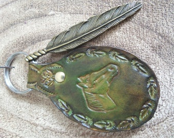 key charms with green cowhide leather