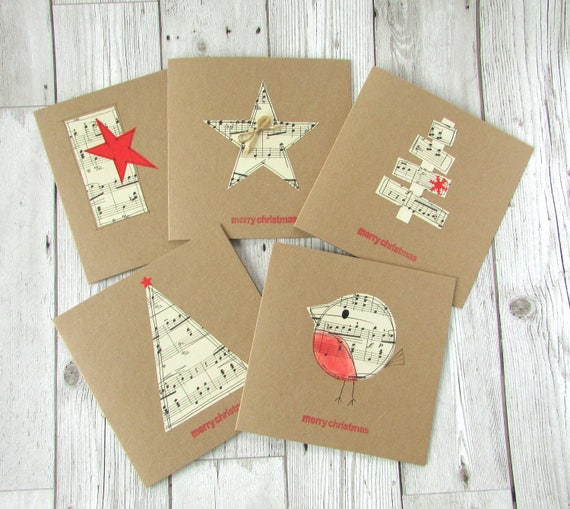 Set of 5 Sheet Music Christmas Cards