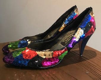 Multi-colored sequins heels