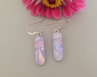Purple Multi Color Handmade Fused Dichroic Glass Earrings with Sterling Silver Ear Wires FREE shipping