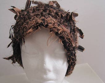EARLY FALL SALE black brown hat slouchy hat vintage japanese fabric hat wild hat crocheted hat brown black hat handmade hat upcycled fabric