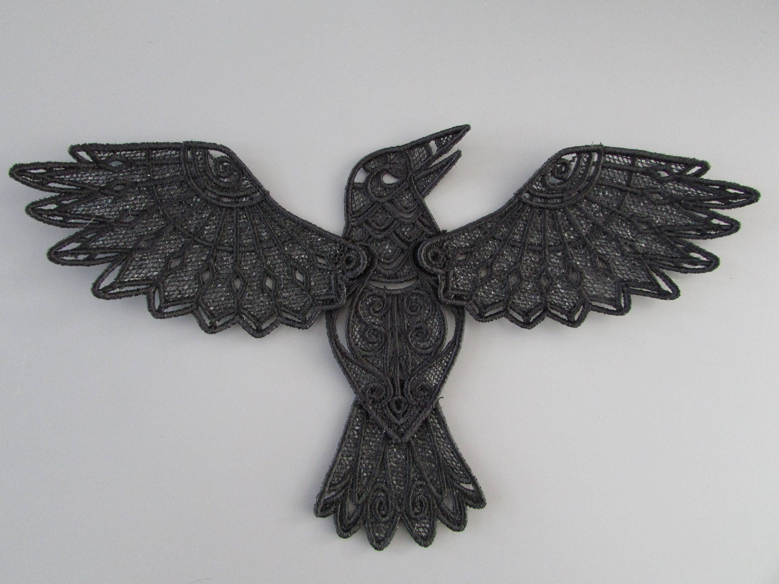 Embroidered Lace Raven Applique Patch