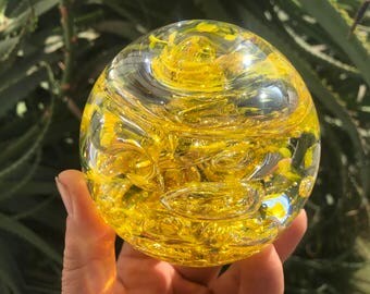 GIANT Glass Marble Warm Yellow Hand Blown