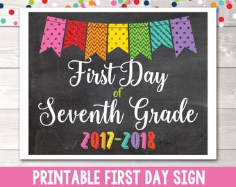 Printable First Day of 7th Grade Sign Instant Download Printable PDF for 1st Day of Seventh Grade Glitter Bunting 2017-2018 School Year