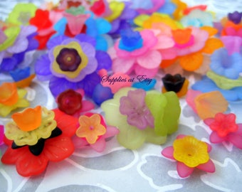 Special SALE-Wholesale frosted lucite Flower Beads Sample Pack-matte Lucite multicolored kit flower beads-Assorted vintage style Flowers