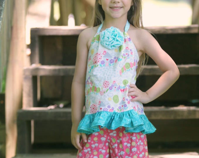 Toddler Shorts Set - Girls Summer Short Set - Ruffle Shorts - Halter Top - Pink Ruffle Capris - Capri Pants - Capri Set - sizes 6 mos to 4T