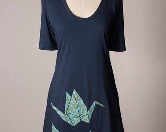 SUMMER SALE paper crane dress, origami t-shirt dress, origami paper crane tunic, origami dress