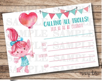 Trolls Birthday Invitation, Poppy Trolls Invitation, Printable Trolls Party Invitation, Instant Download