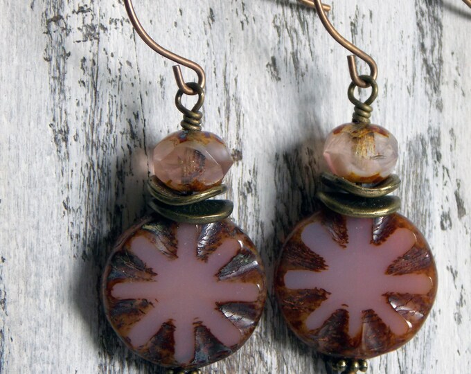 Opal Mauve Starburst Earrings Czech Glass Beaded Earrings Rustic Woodland Earthy Bead Pink Boho Dangle Drop Earrings Opal Mauve Starburst Earrings Czech Glass Beaded Earrings Rustic Woodland Earthy Bead Pink Boho Dangle Drop Earrings