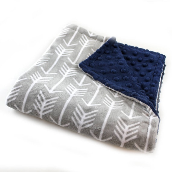 Minky Baby Blanket / Mini Personalized Baby Blanket Boy - Baby Lovey, Navy Gray Arrow Blanket / Baby Shower Gift / Personalized Blanket