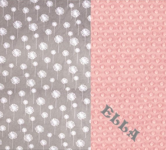 Gray Pink Flowers /Toddler Blanket // 48 x 60 Minky Blanket Girl, Personalized Baby Blanket - Toddler Lap Size // Dandelion Blanket