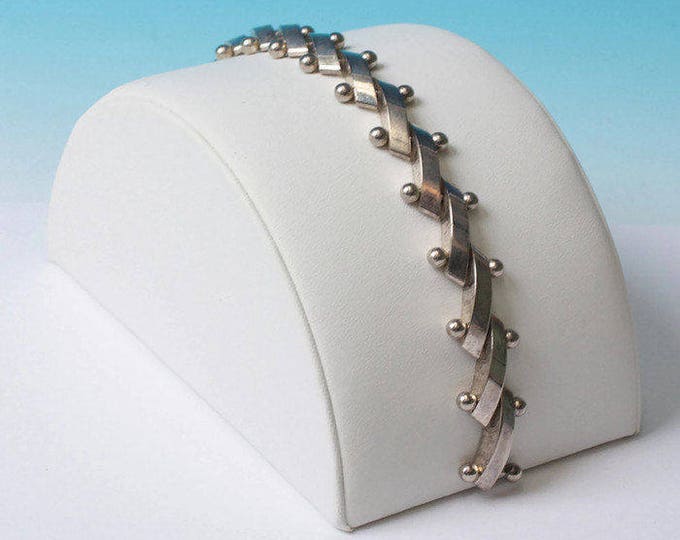 Sterling Modernist Bracelet Domed Barbell Links Vintage