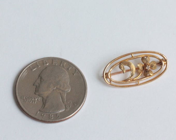 Gold Four Leaf Clover Pin Diamond Accent 10K/12K Victorian Petite Size