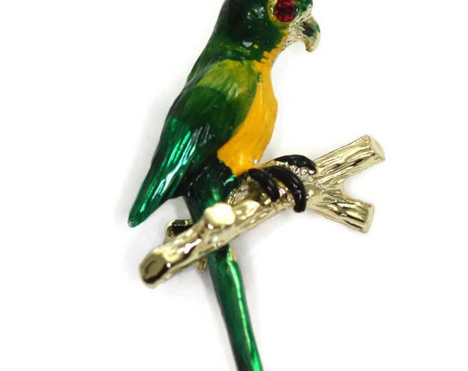 Enameled Parrot Pin Brooch Figural Animal Pin Tropical Bird Pin Vintage